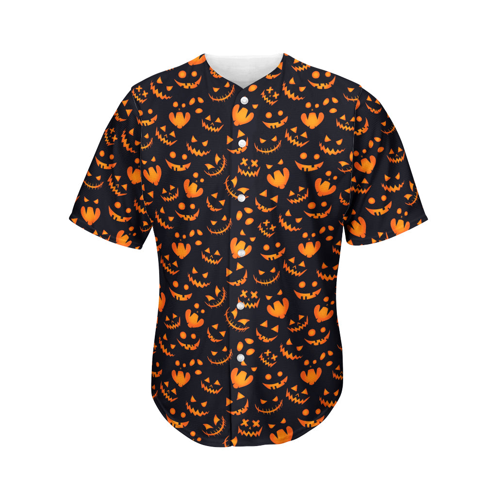 Halloween Pumpkin Faces Pattern Print Men's Baseball Jersey