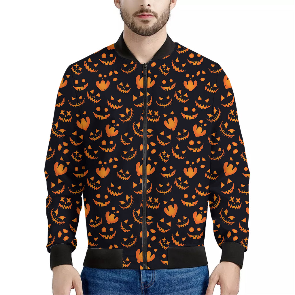 Halloween Pumpkin Faces Pattern Print Men's Bomber Jacket