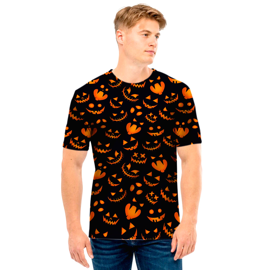 Halloween Pumpkin Faces Pattern Print Men's T-Shirt