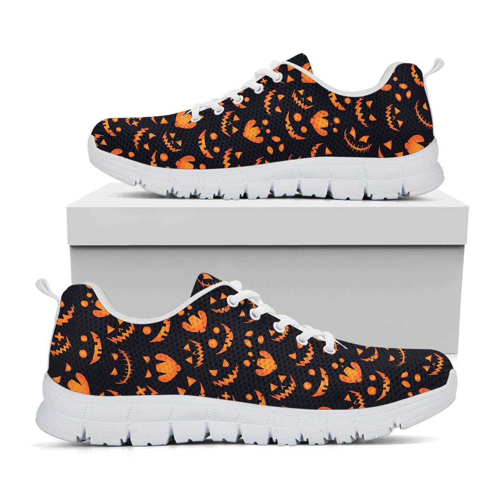 Halloween Pumpkin Faces Pattern Print White Sneakers