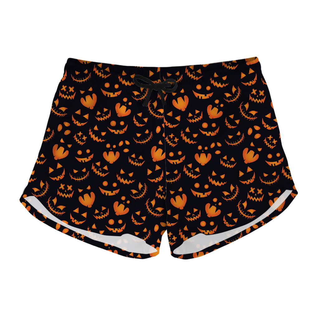 Halloween Pumpkin Faces Pattern Print Women's Shorts