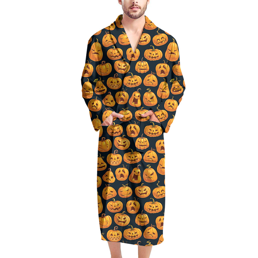 Halloween Pumpkin Jack-O'-Lantern Print Men's Bathrobe