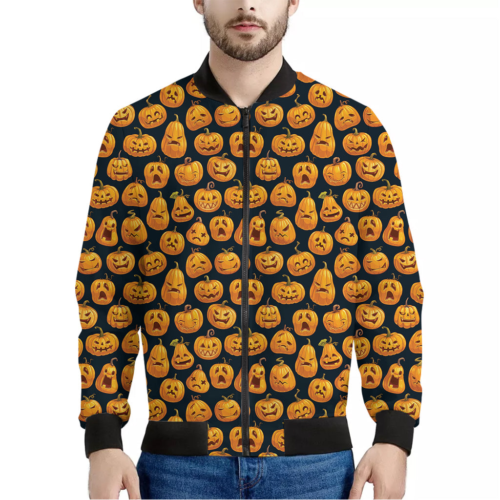 Halloween Pumpkin Jack-O'-Lantern Print Men's Bomber Jacket