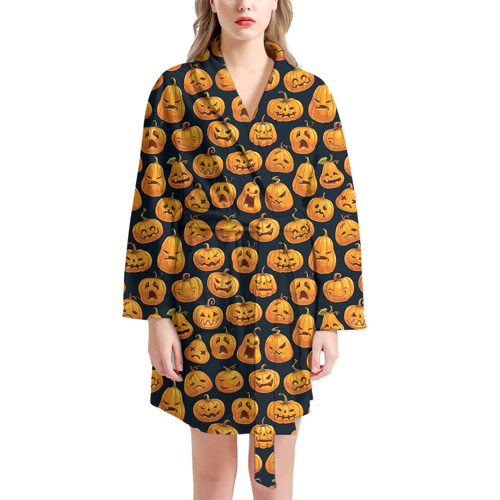 Halloween Pumpkin Jack-O'-Lantern Print Women's Bathrobe