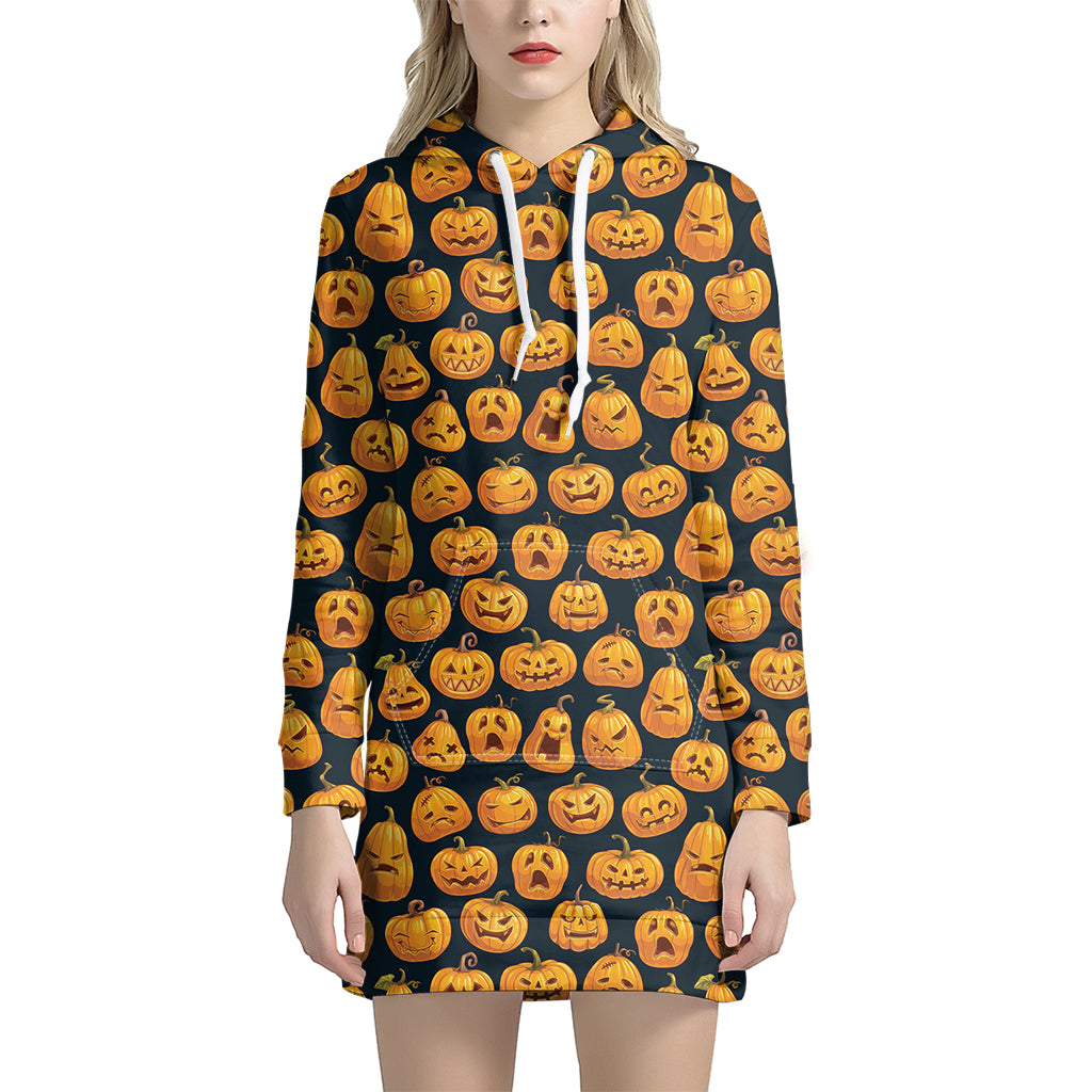 Halloween Pumpkin Jack-O'-Lantern Print Women's Pullover Hoodie Dress