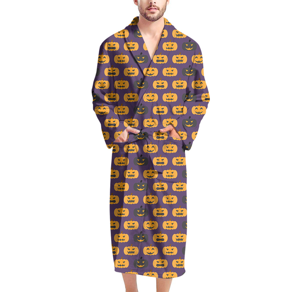 Halloween Pumpkin Pattern Print Men's Bathrobe