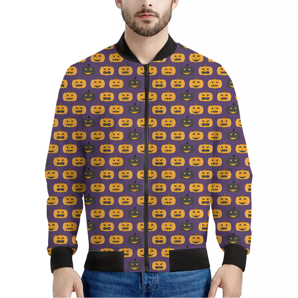 Halloween Pumpkin Pattern Print Men's Bomber Jacket