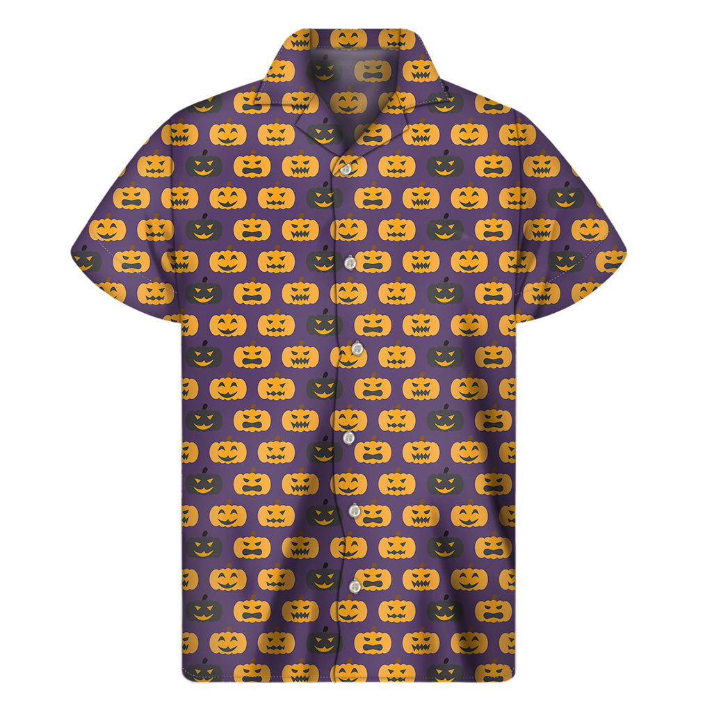 Halloween Pumpkin Pattern Print Men's Short Sleeve Shirt