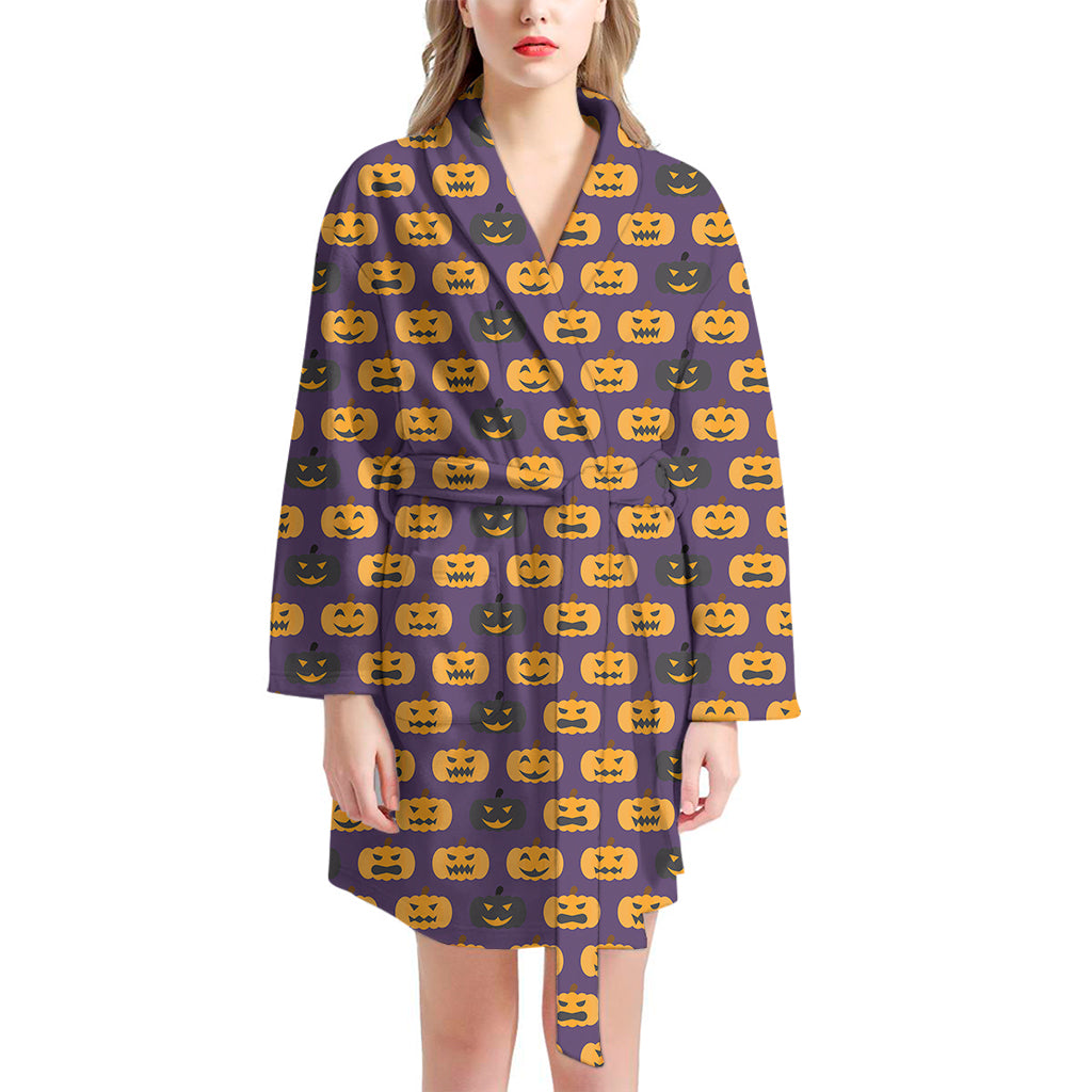 Halloween Pumpkin Pattern Print Women's Bathrobe