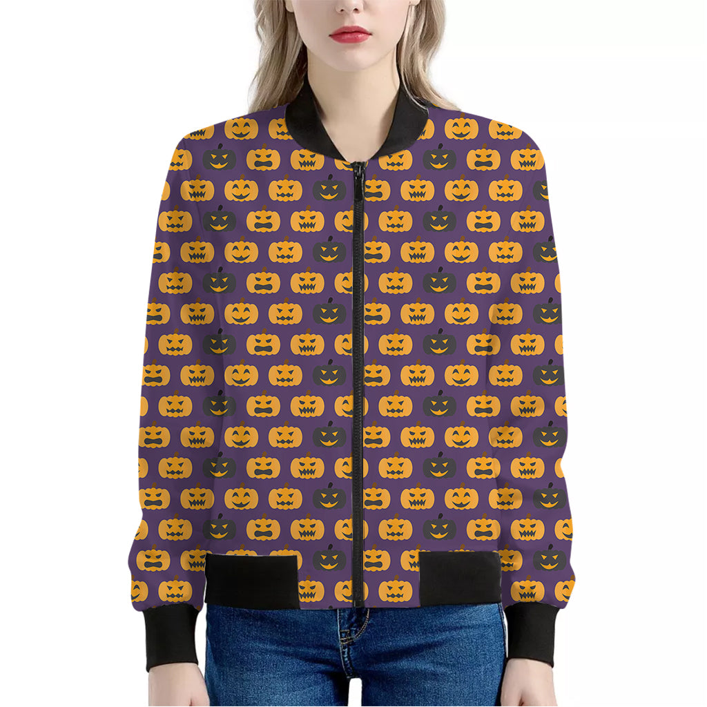 Halloween Pumpkin Pattern Print Women's Bomber Jacket