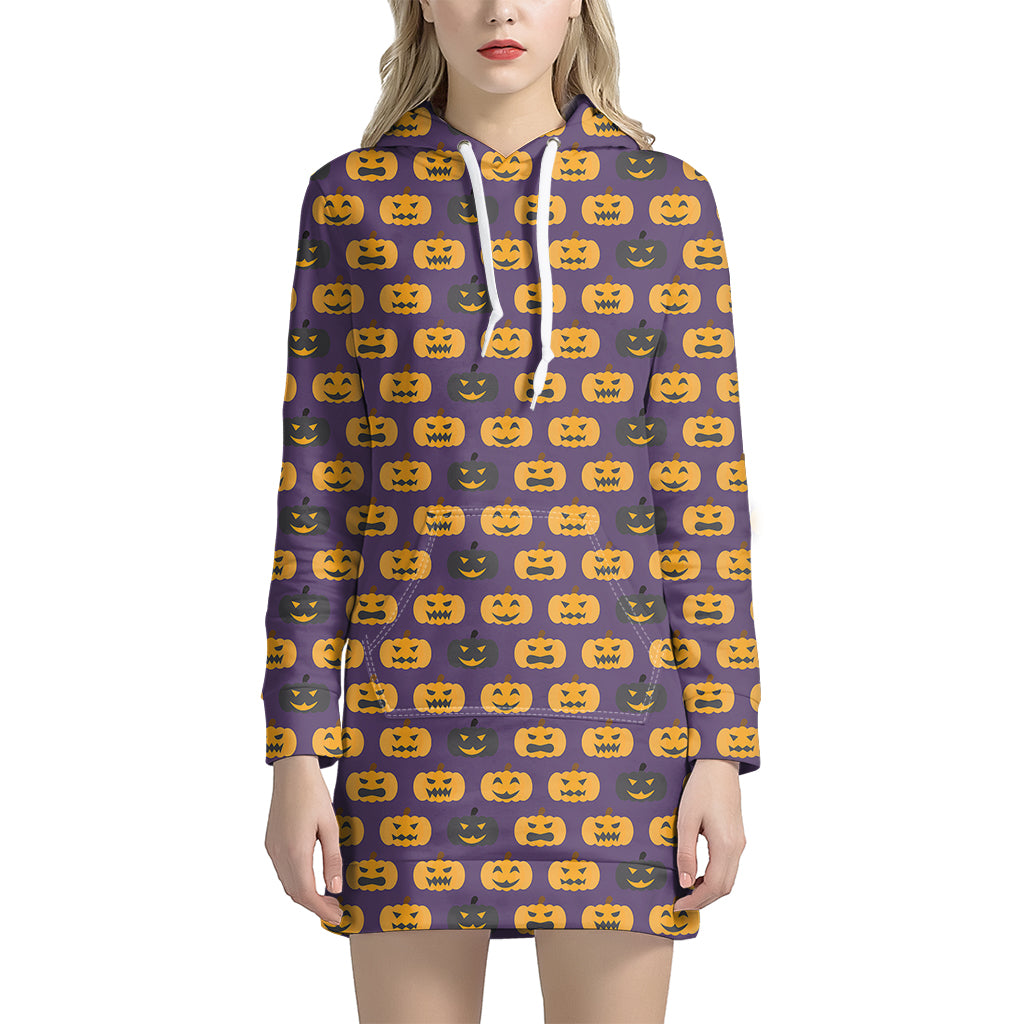 Halloween Pumpkin Pattern Print Women's Pullover Hoodie Dress