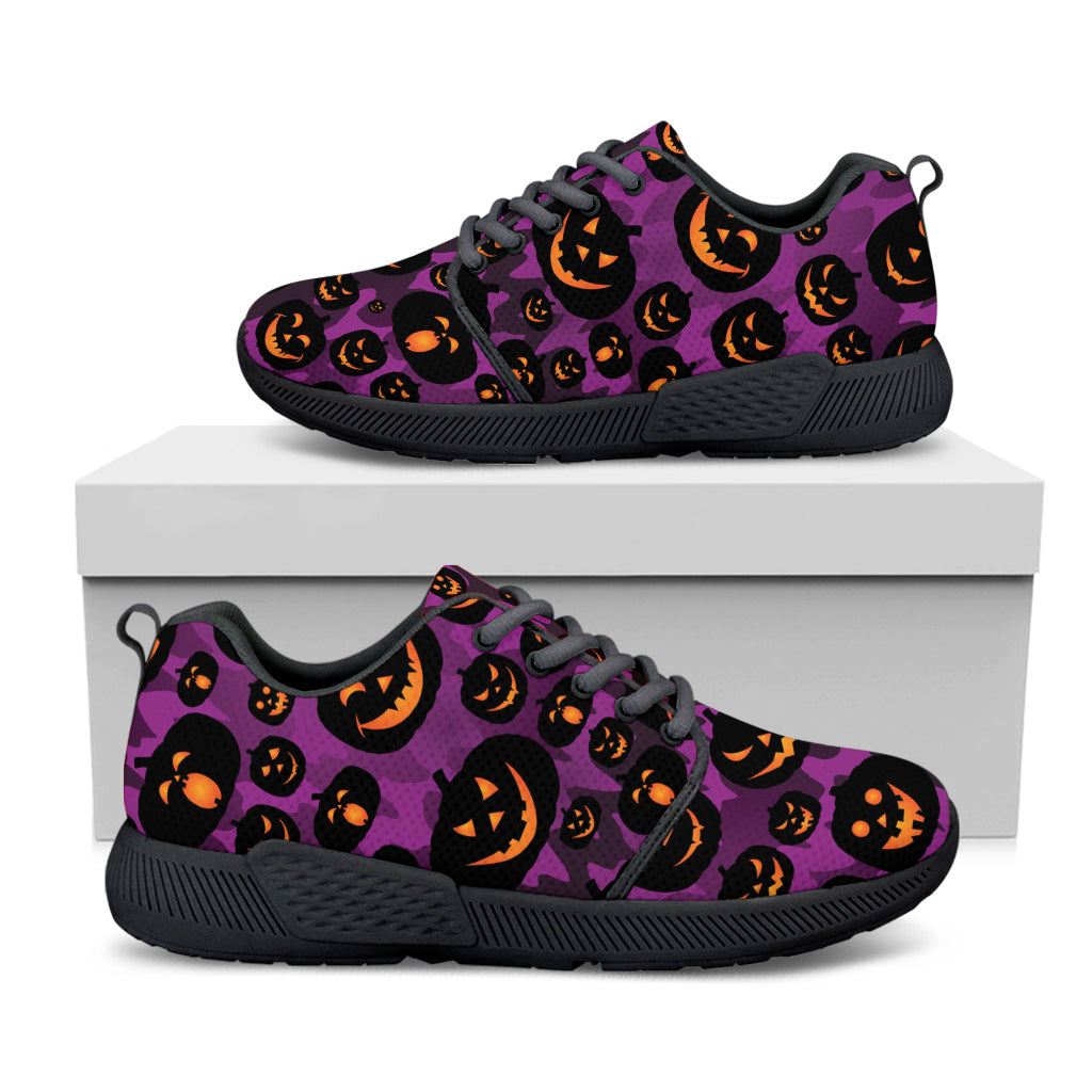 Halloween Pumpkin Smiley Faces Print Black Athletic Shoes