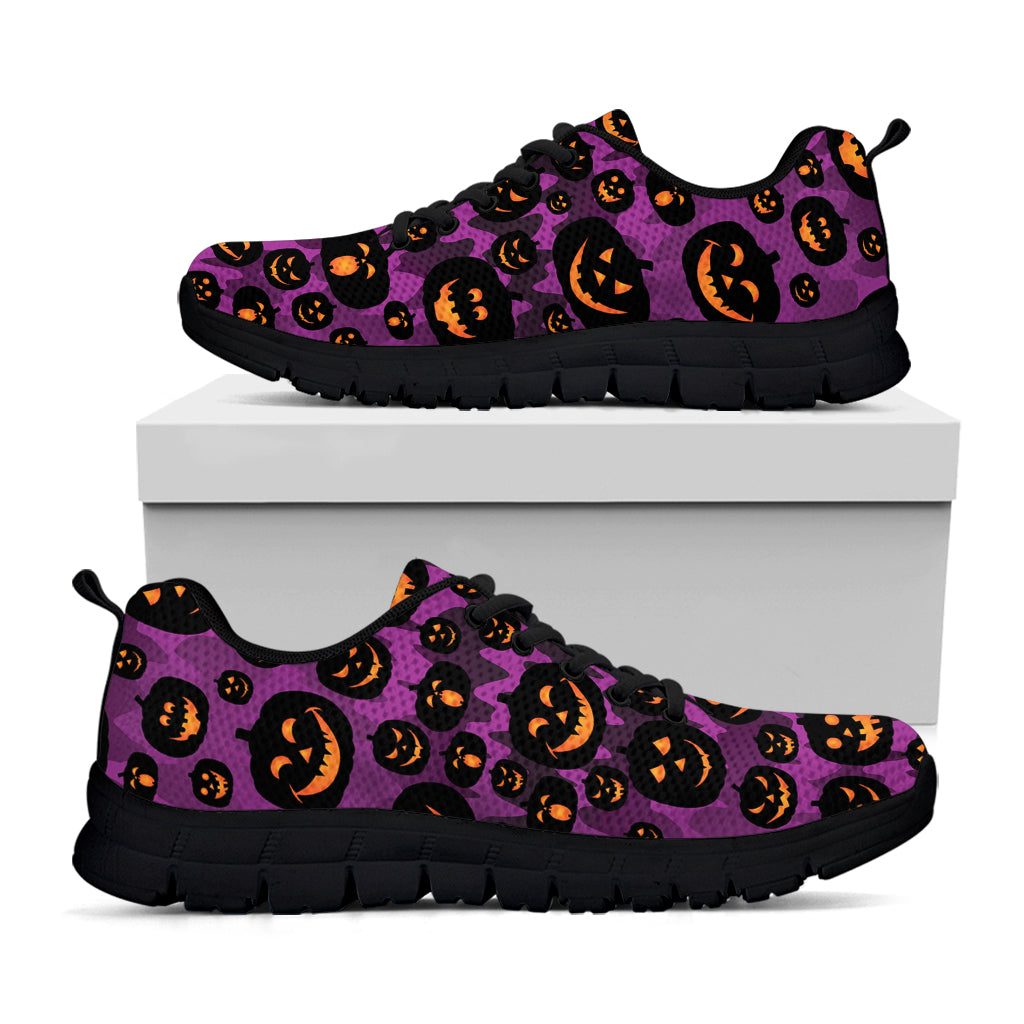 Halloween Pumpkin Smiley Faces Print Black Sneakers