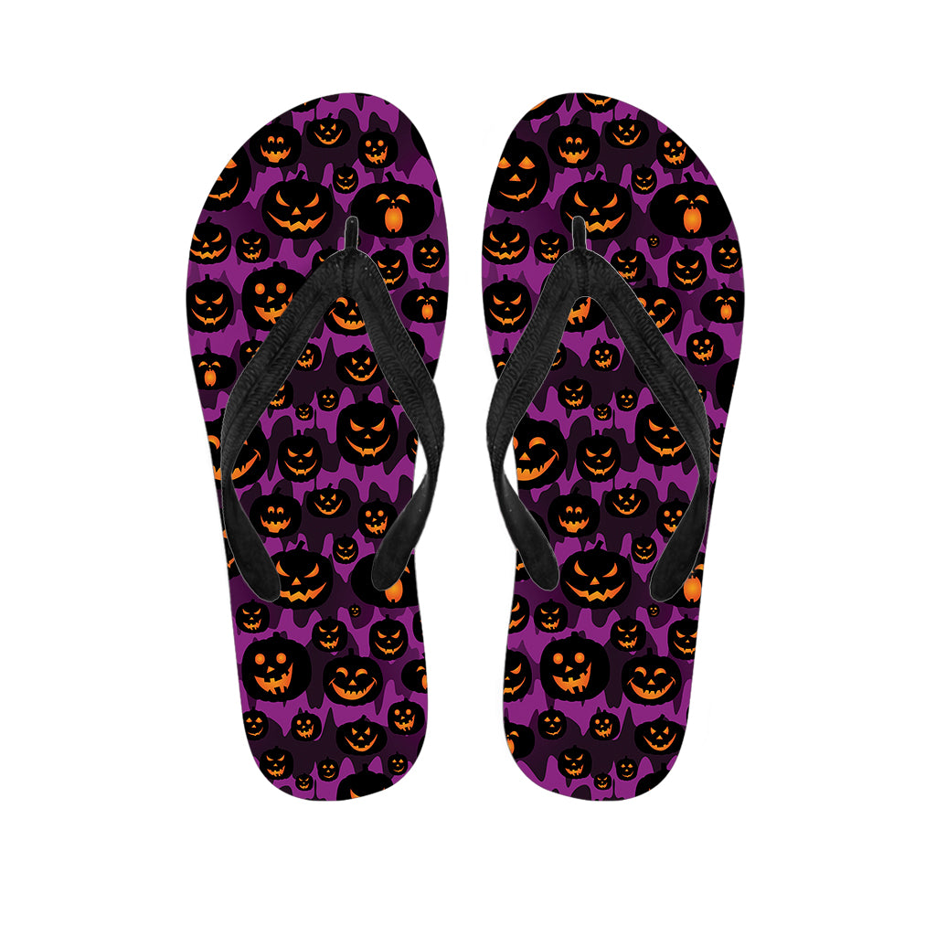 Halloween Pumpkin Smiley Faces Print Flip Flops