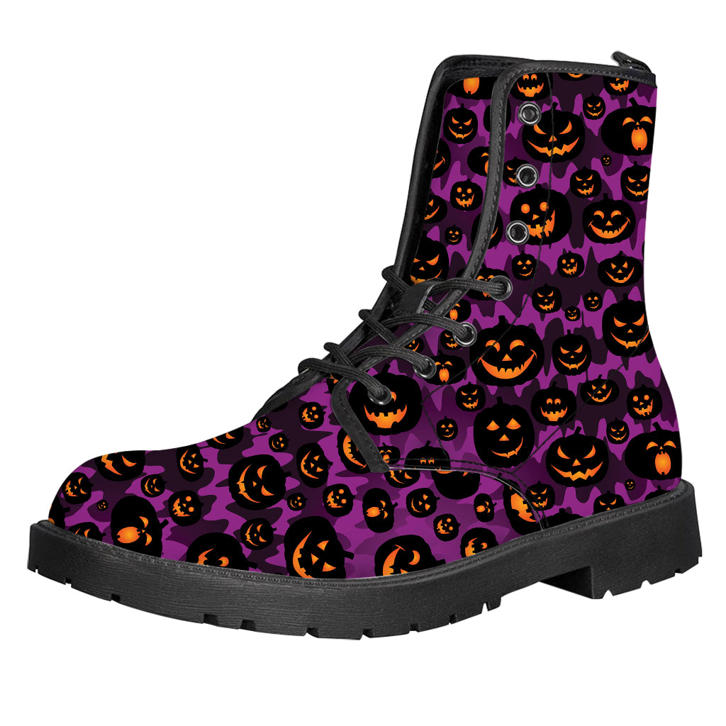 Halloween Pumpkin Smiley Faces Print Leather Boots