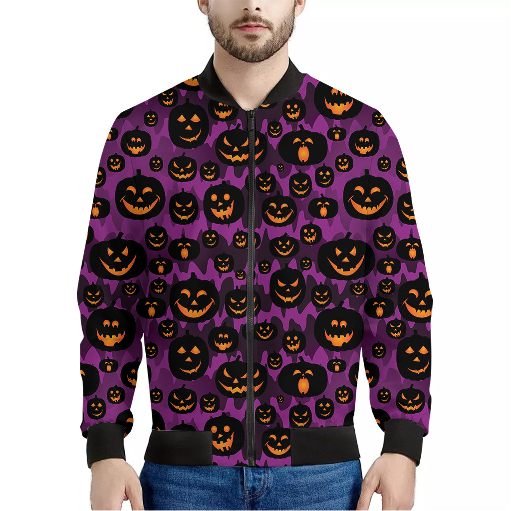 Halloween Pumpkin Smiley Faces Print Men's Bomber Jacket