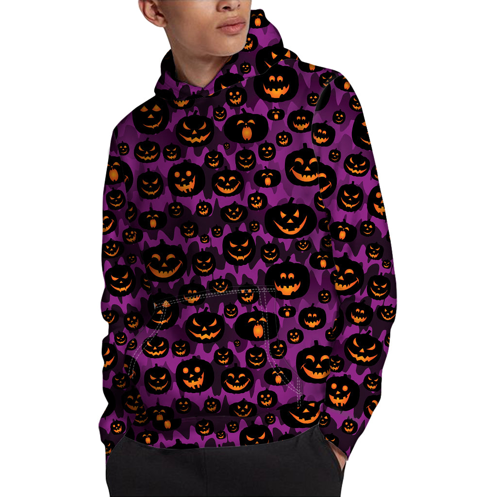 Halloween Pumpkin Smiley Faces Print Pullover Hoodie