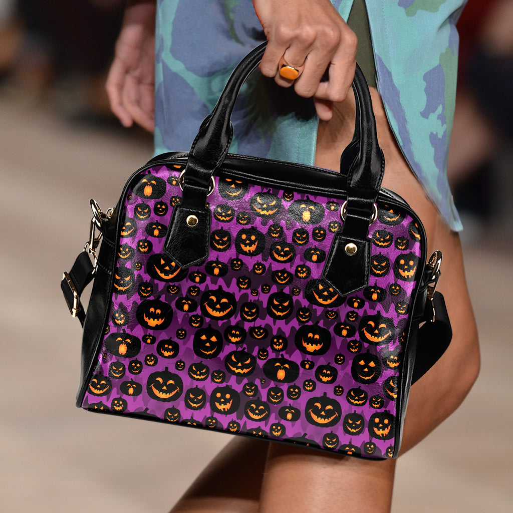 Halloween Pumpkin Smiley Faces Print Shoulder Handbag