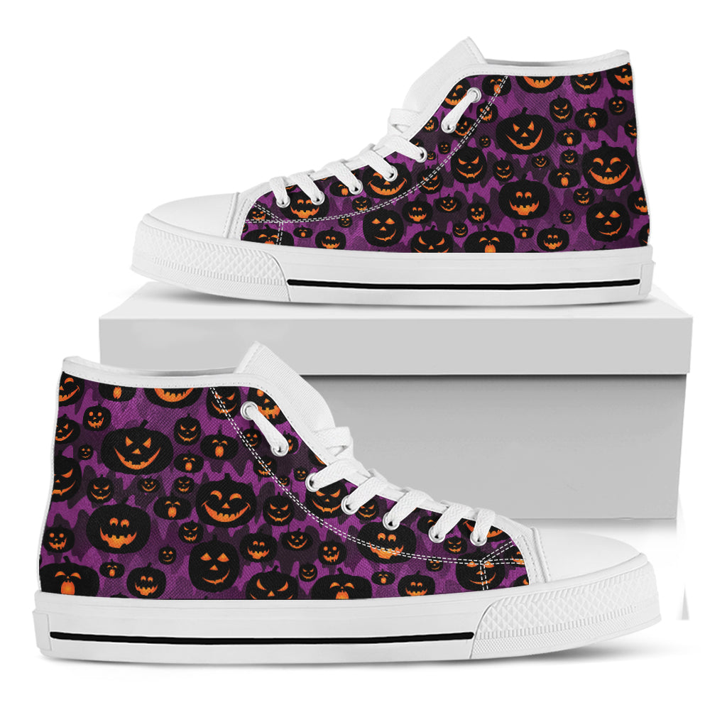 Halloween Pumpkin Smiley Faces Print White High Top Shoes