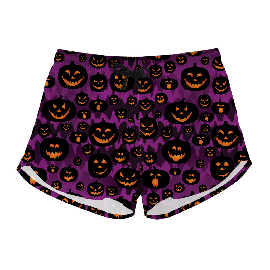 Halloween Pumpkin Smiley Faces Print Women's Shorts