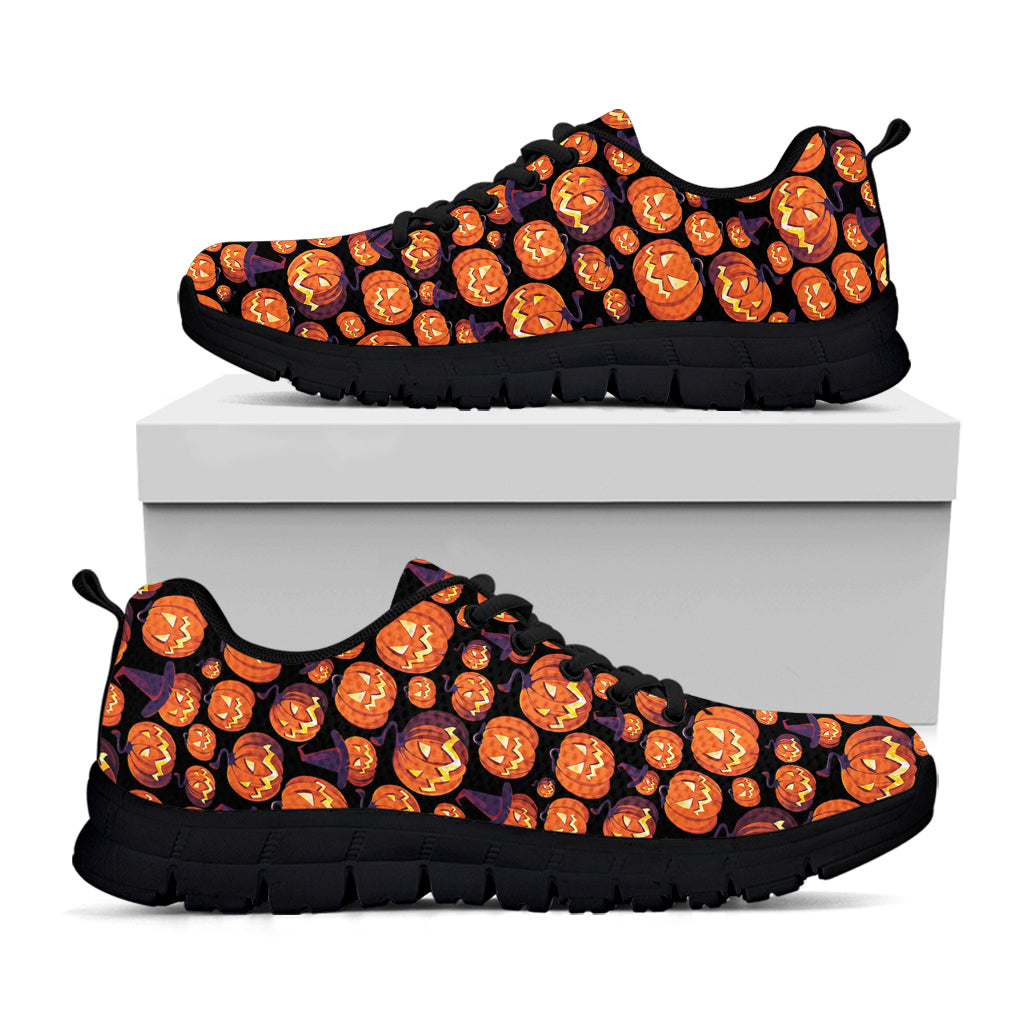 Halloween Pumpkin Witch Pattern Print Black Sneakers