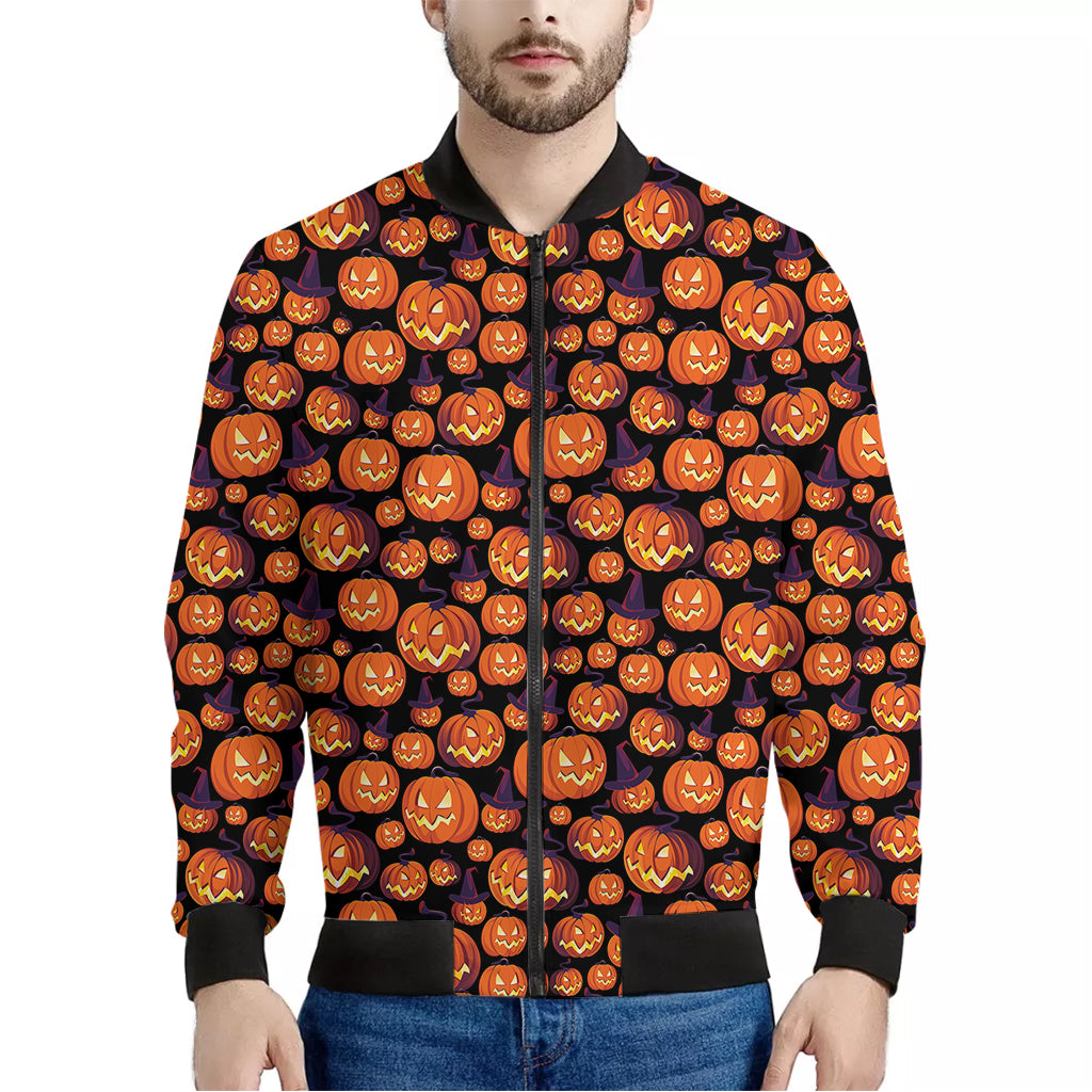 Halloween Pumpkin Witch Pattern Print Men's Bomber Jacket