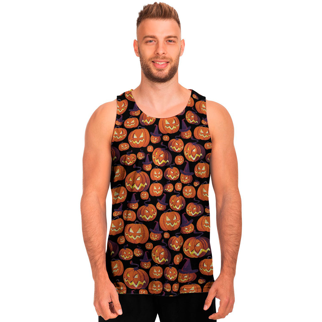 Halloween Pumpkin Witch Pattern Print Men's Tank Top