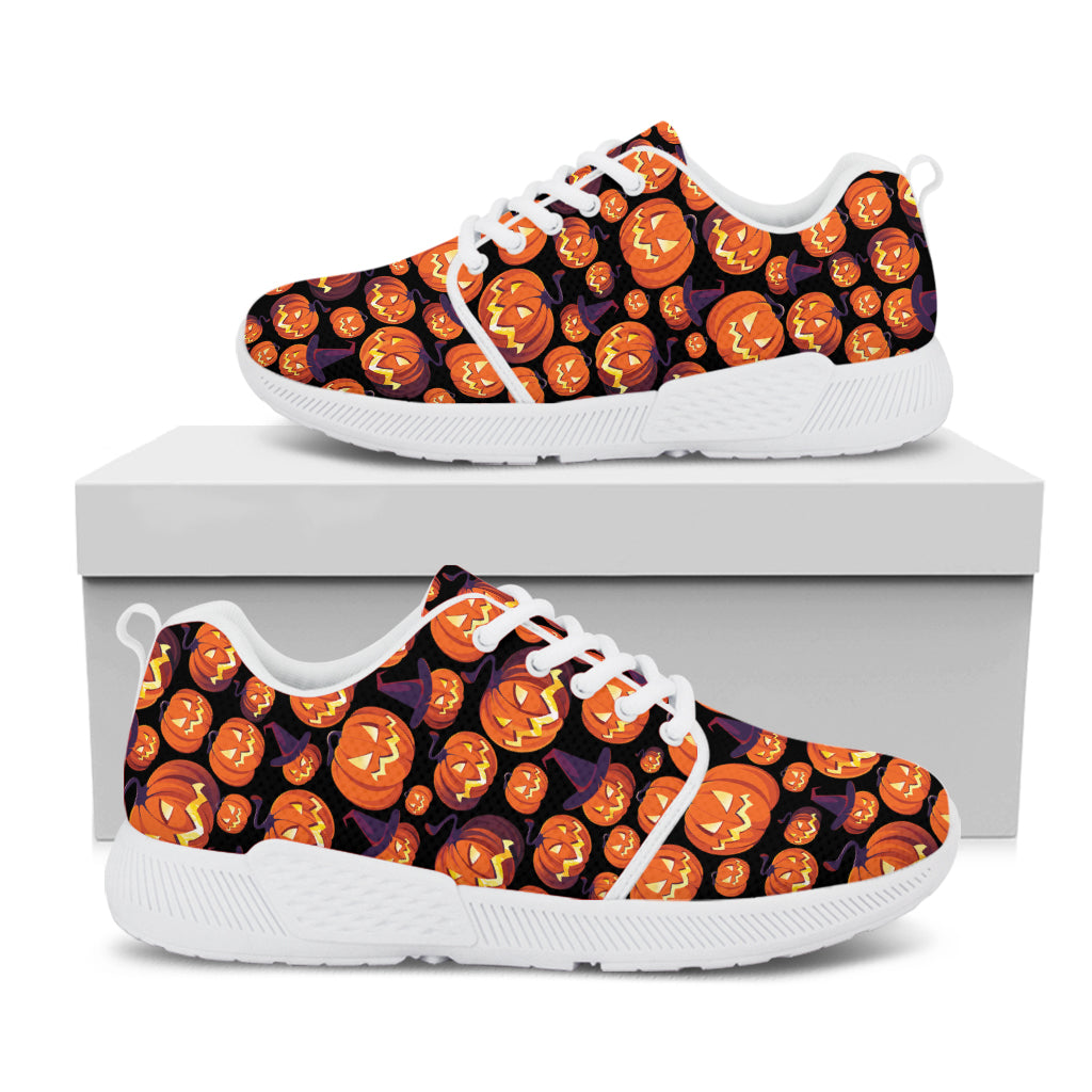 Halloween Pumpkin Witch Pattern Print White Athletic Shoes