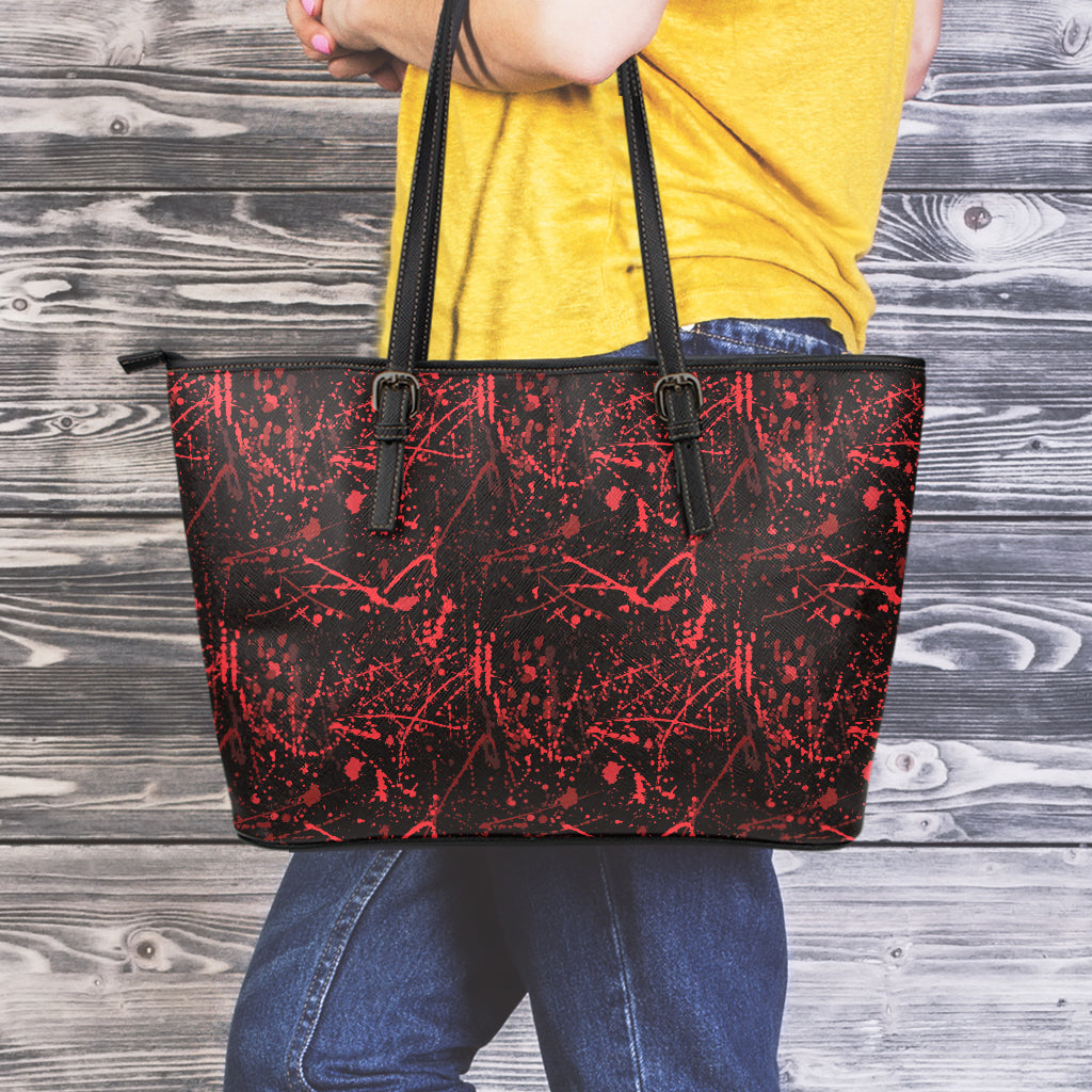 Halloween Red Blood Print Leather Tote Bag