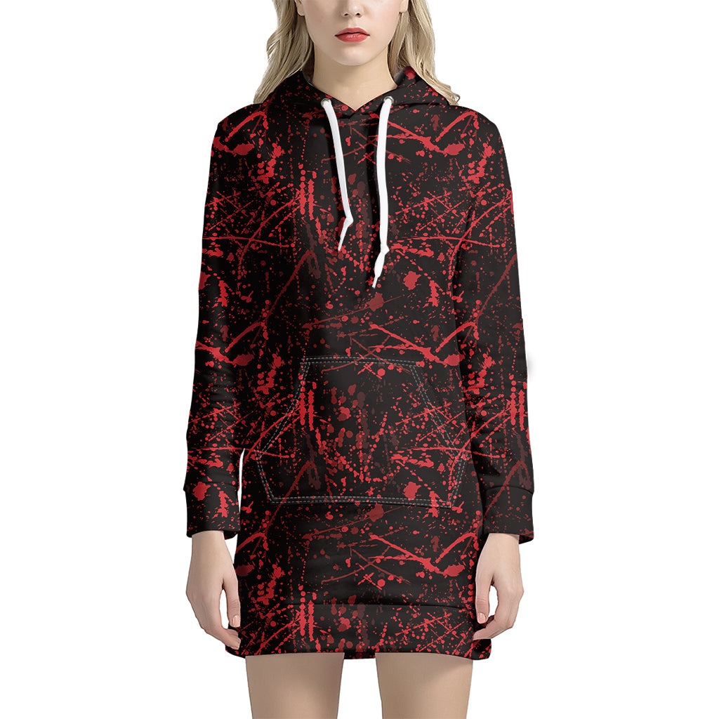 Halloween Red Blood Print Women's Pullover Hoodie Dress