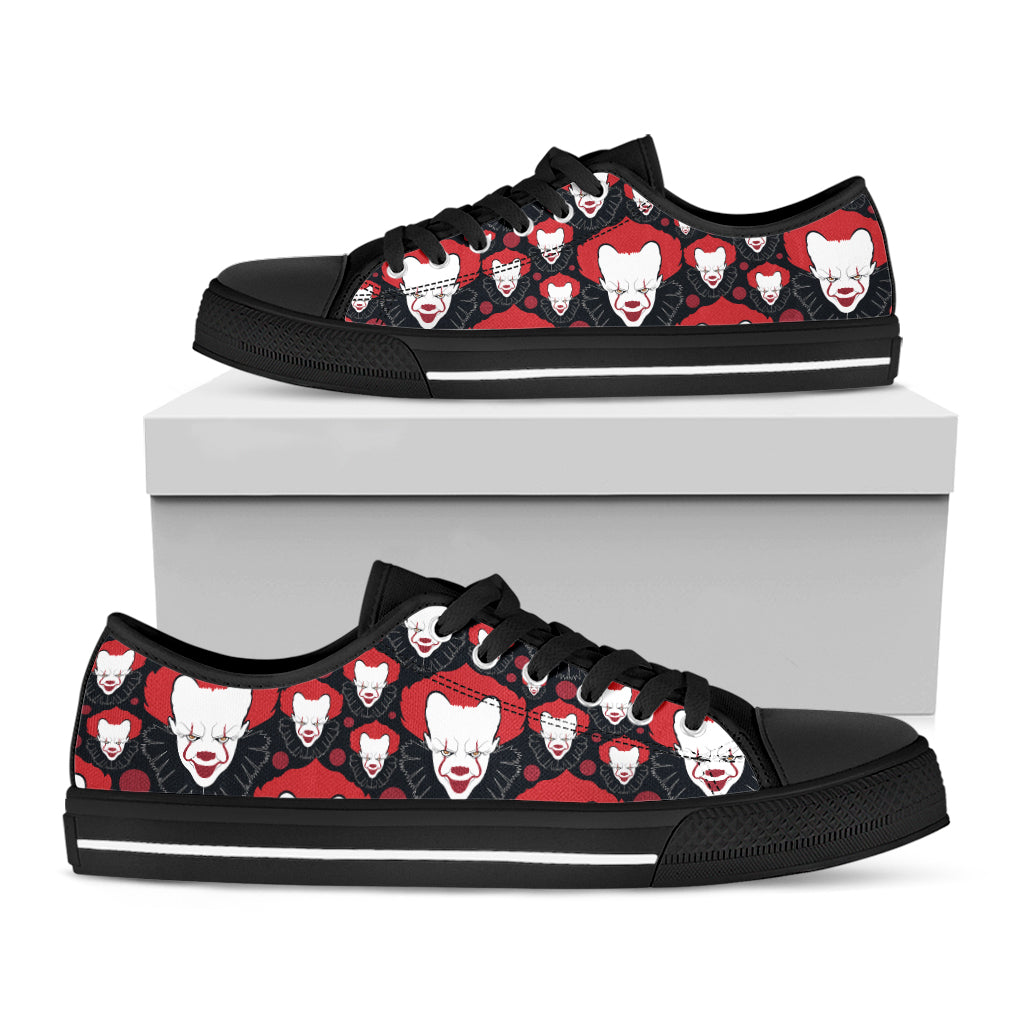 Halloween Scary Clown Pattern Print Black Low Top Shoes