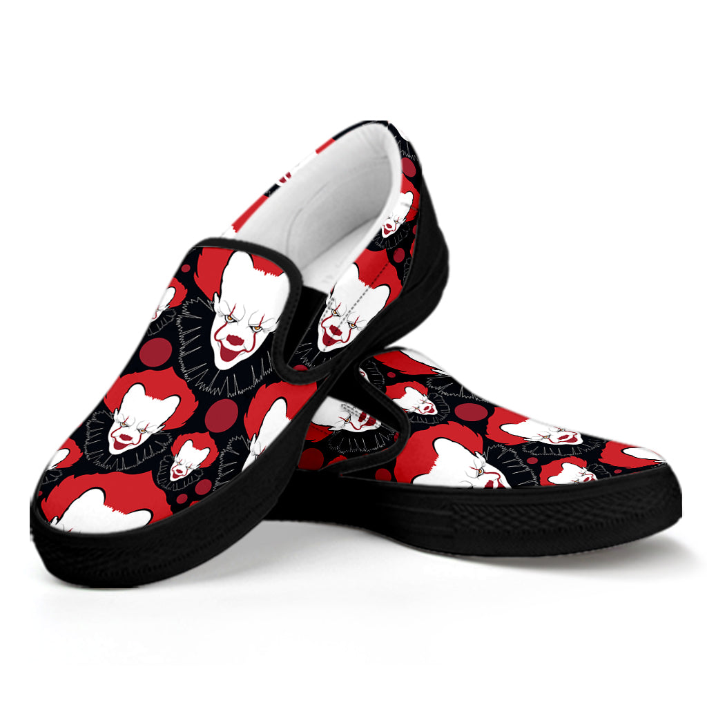 Halloween Scary Clown Pattern Print Black Slip On Shoes