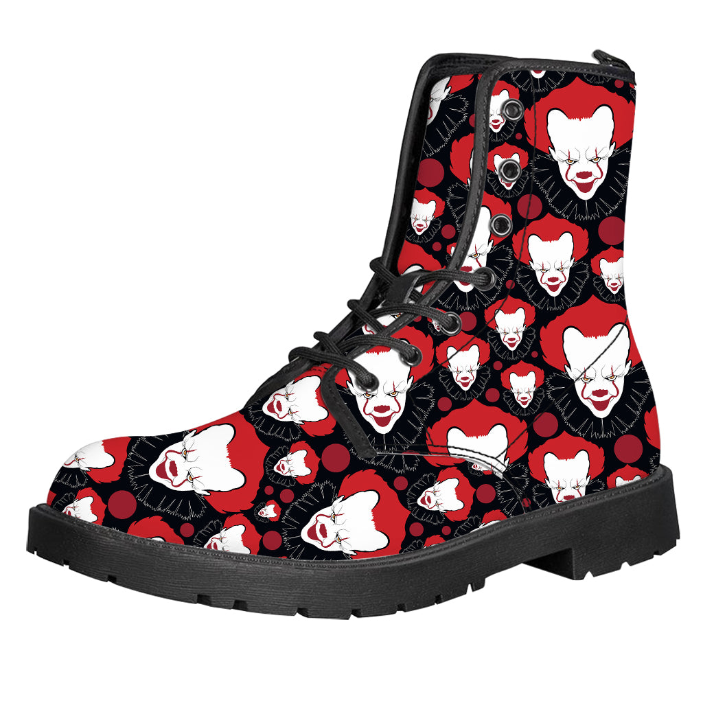 Halloween Scary Clown Pattern Print Leather Boots