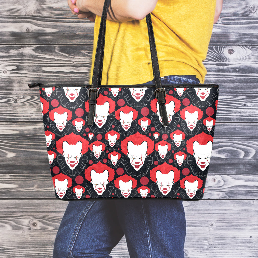 Halloween Scary Clown Pattern Print Leather Tote Bag