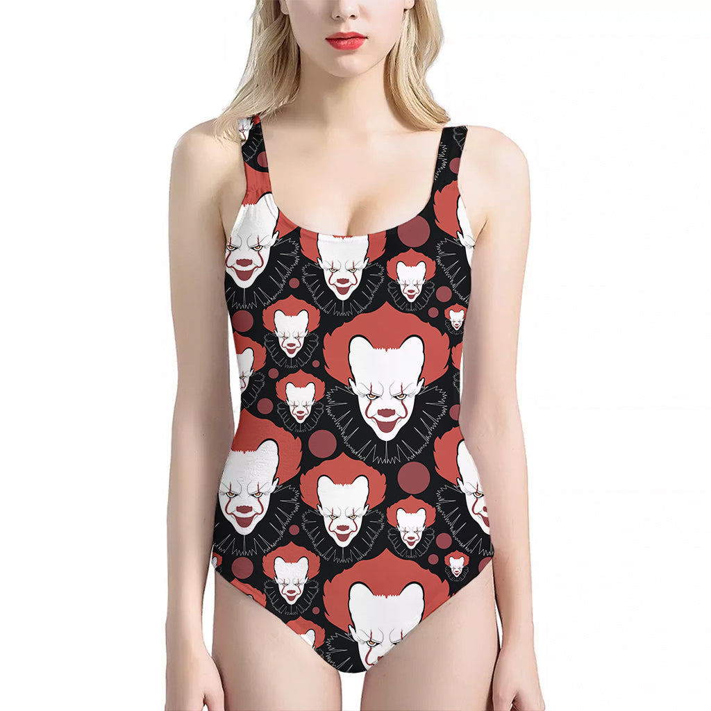 Halloween Scary Clown Pattern Print One Piece Halter Neck Swimsuit