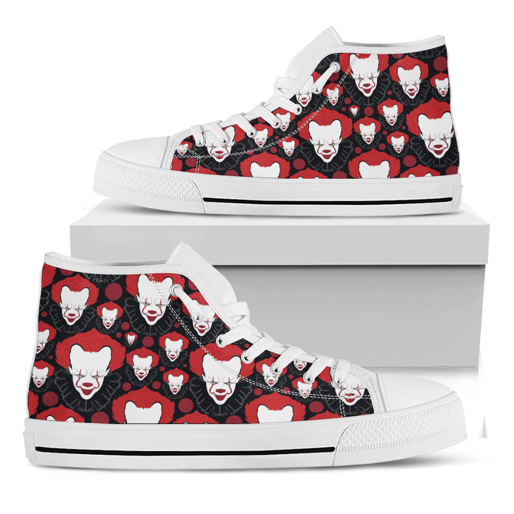 Halloween Scary Clown Pattern Print White High Top Shoes