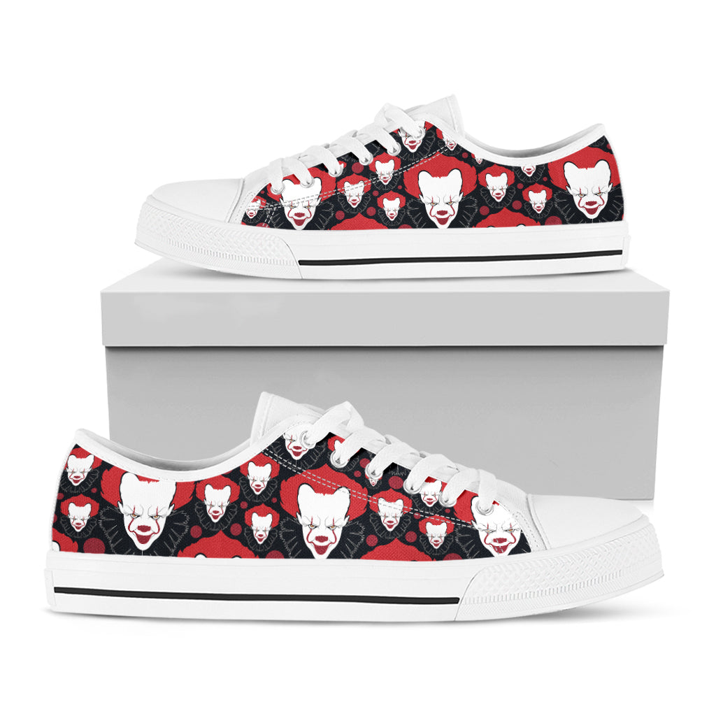 Halloween Scary Clown Pattern Print White Low Top Shoes