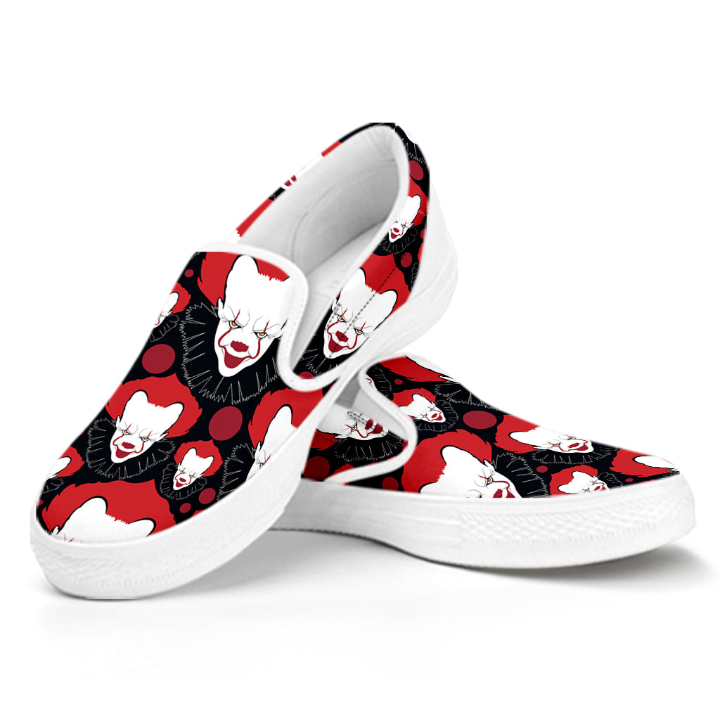 Halloween Scary Clown Pattern Print White Slip On Shoes