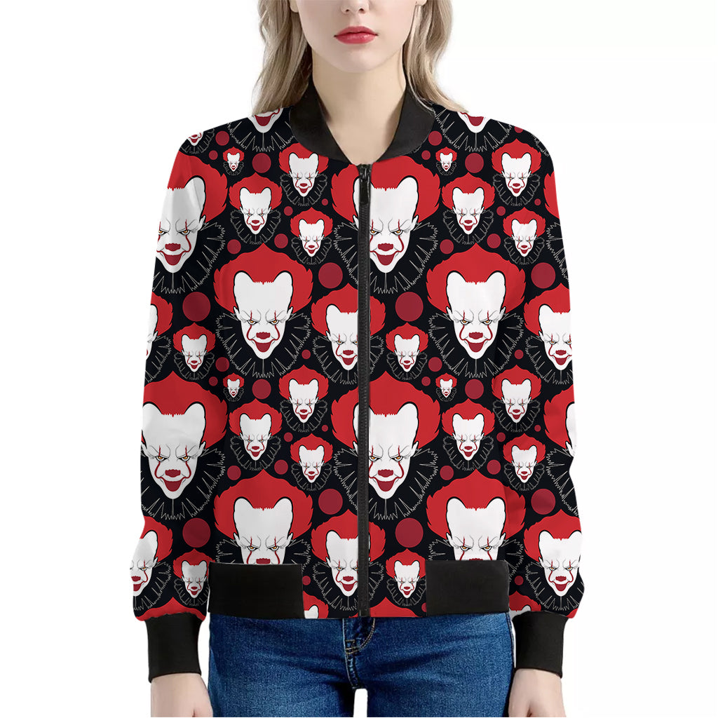 Halloween Scary Clown Pattern Print Women's Bomber Jacket