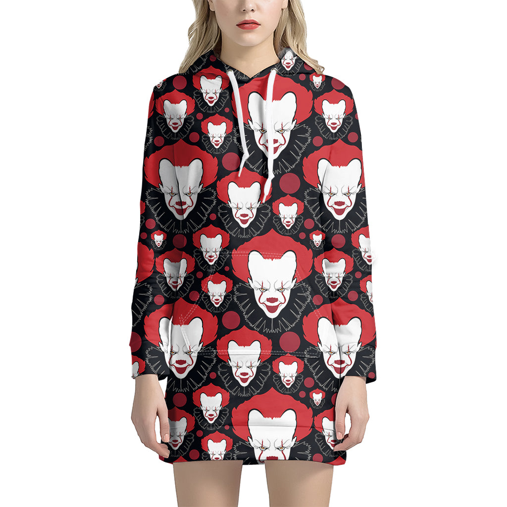 Halloween Scary Clown Pattern Print Women's Pullover Hoodie Dress