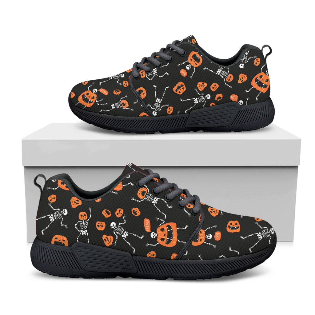 Halloween Skeleton And Pumpkin Print Black Athletic Shoes