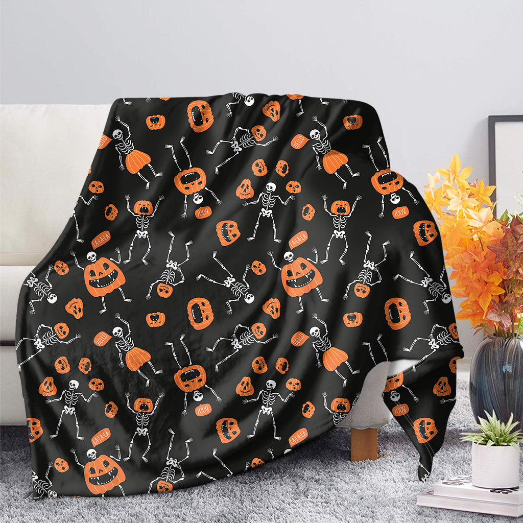 Halloween Skeleton And Pumpkin Print Blanket