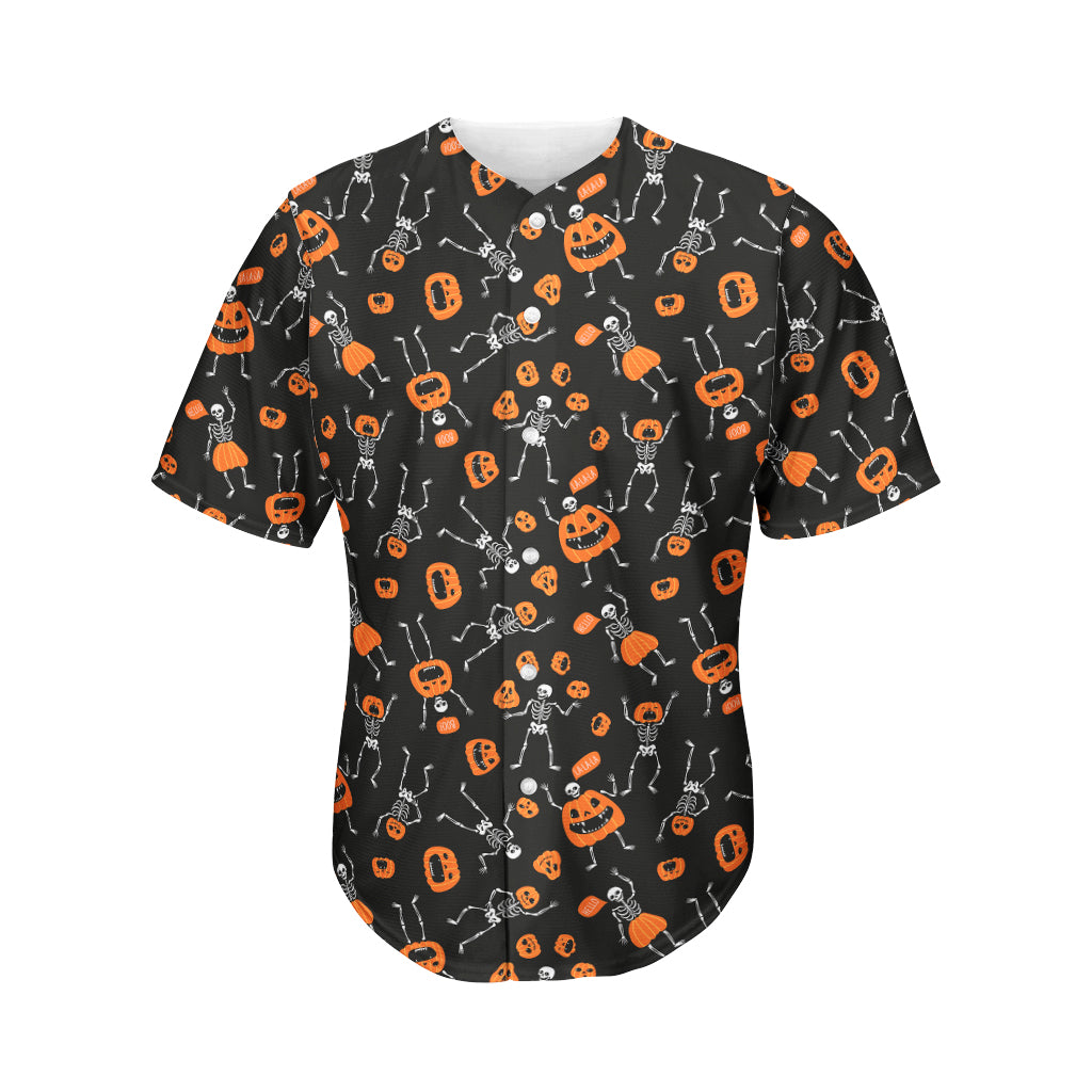 Halloween Skeleton And Pumpkin Print Men's Baseball Jersey