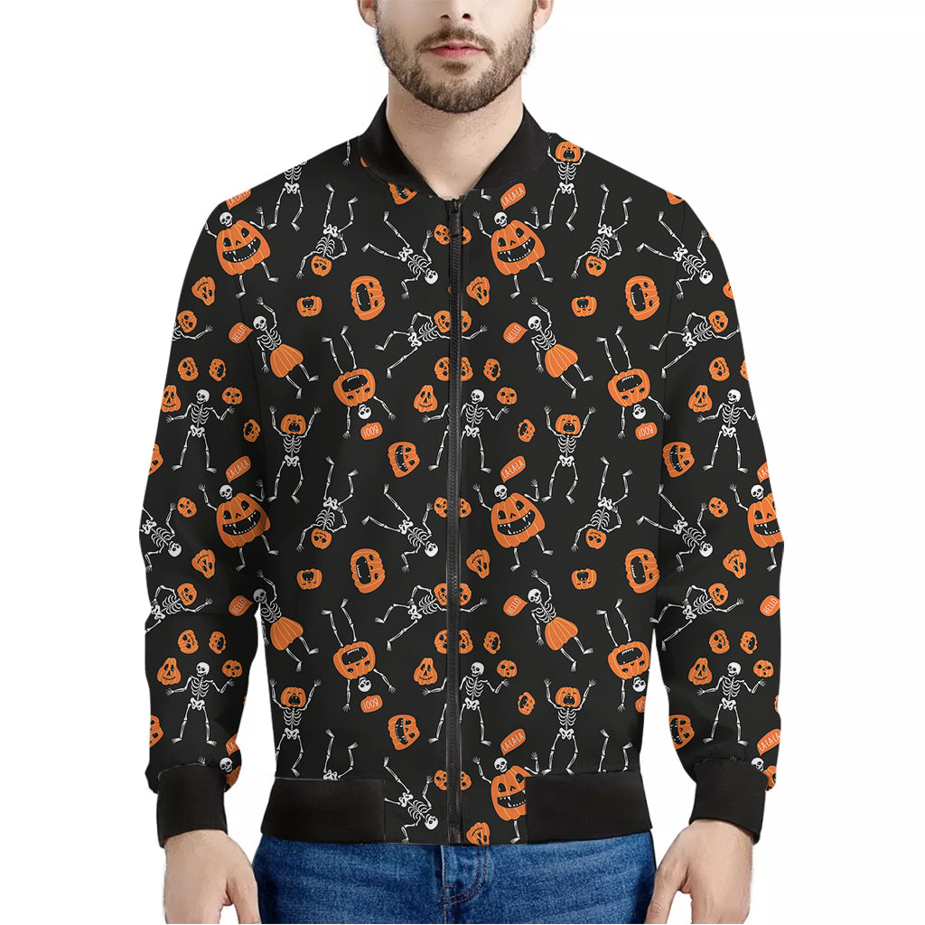 Halloween Skeleton And Pumpkin Print Men's Bomber Jacket