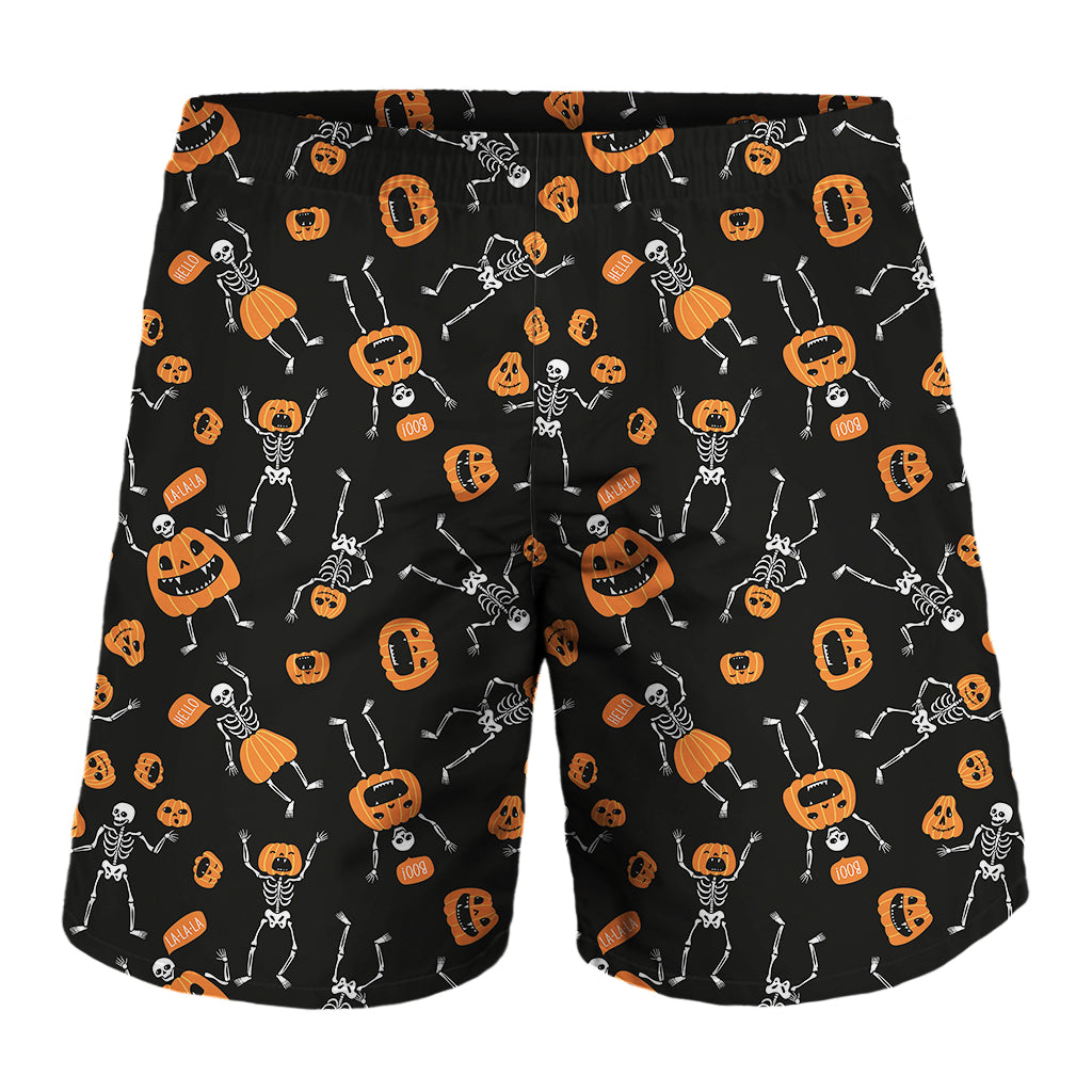 Halloween Skeleton And Pumpkin Print Men's Shorts