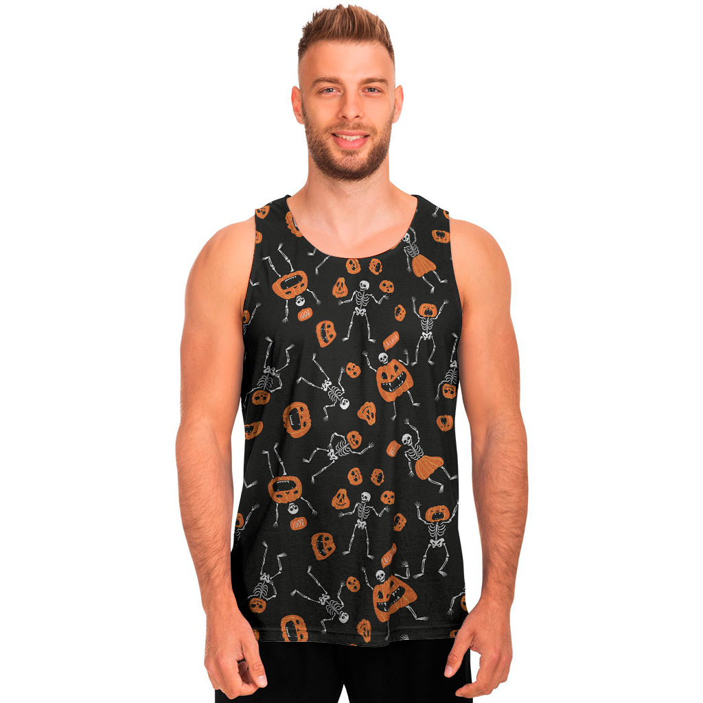 Halloween Skeleton And Pumpkin Print Men's Tank Top