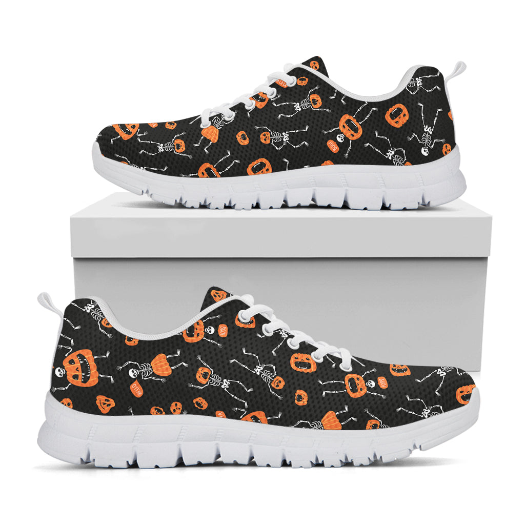 Halloween Skeleton And Pumpkin Print White Sneakers