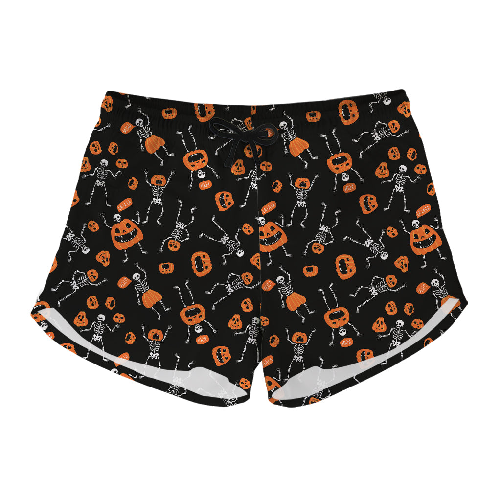 Halloween Skeleton And Pumpkin Print Women's Shorts