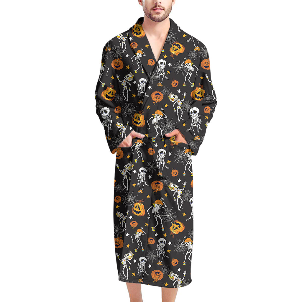 Halloween Skeleton Party Pattern Print Men's Bathrobe