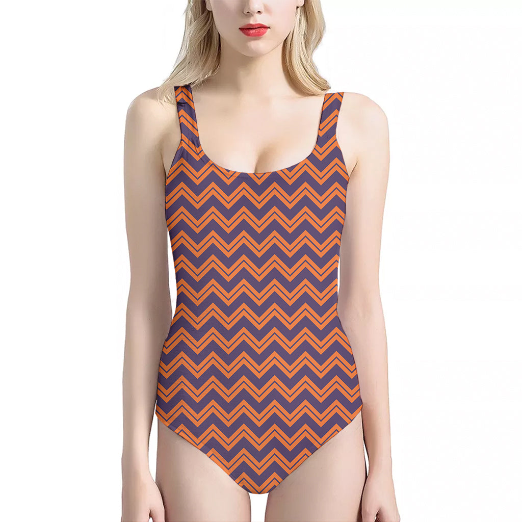 Halloween Zigzag Pattern Print One Piece Halter Neck Swimsuit